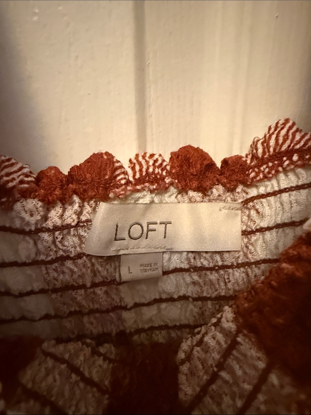 LOFT Rust and White Smocked Gingham Tank Top - Picture 2 of 3